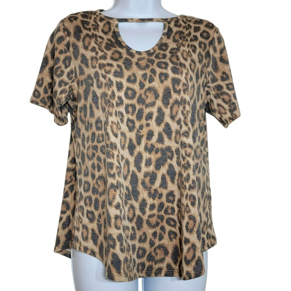L&B Lucky & Blessed Knit Shirt, Women S, Brown & Tan Leopard Print, New w/Tags